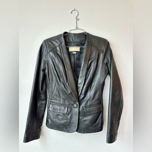 Michael Kors Women's Black Genuine Leather Tailored Peplum Jacket Size XS